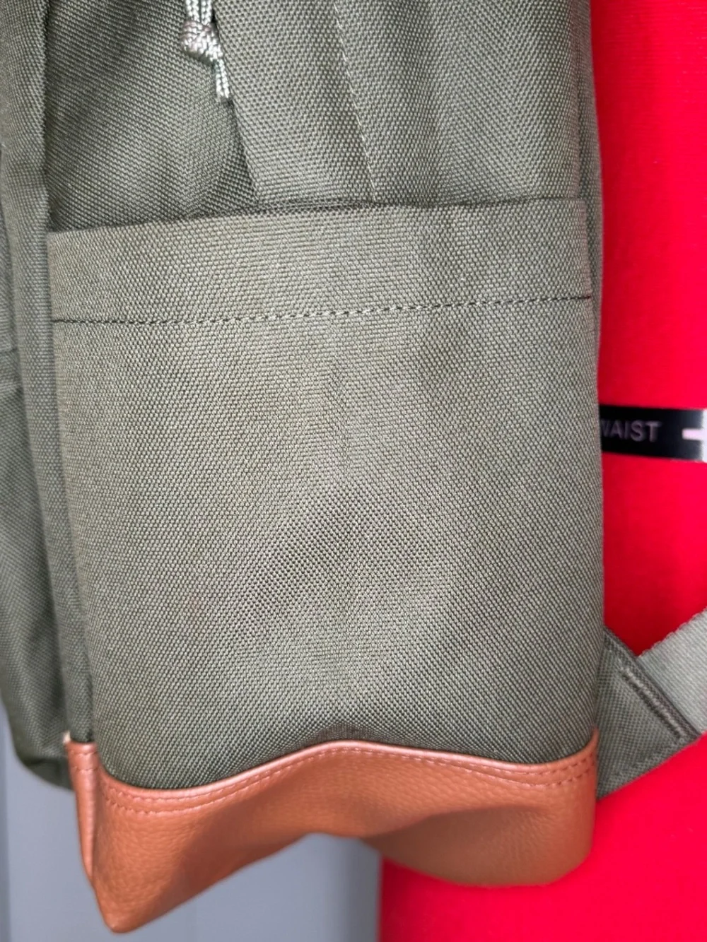 Herschel Heritage Backpack Army Green Canvas Faux Brown Leather Bottom Backpack